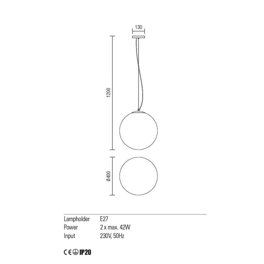 Redo 01-1066 - Lampadario a sospensione con filo OLA 2xE27/42W/230V diametro 40 cm