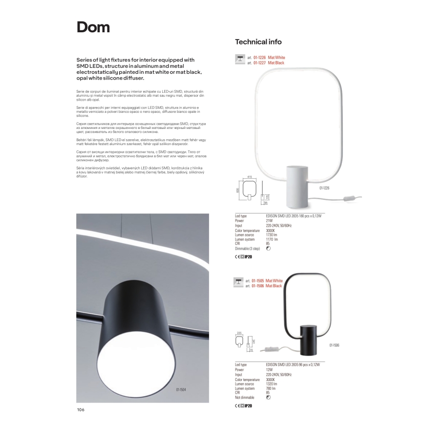 Redo 01-1226 - Lampada da tavolo LED dimmerabile DOM LED/21W/230V bianca