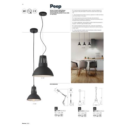 Redo 01-1279 - Lampada a sospensione su cavo PEEP 1xE27/42W/230V Ø 16,5 cm nero