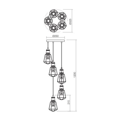 Redo 01-1303 - Lampadario a sospensione con filo THARU 5xE27/42W/230V