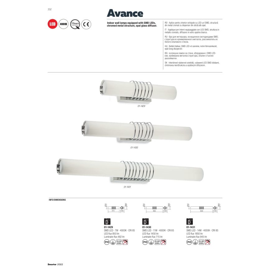 Redo 01-1431 - Applique a LED AVANCE LED/14W/230V 63 cm bianco