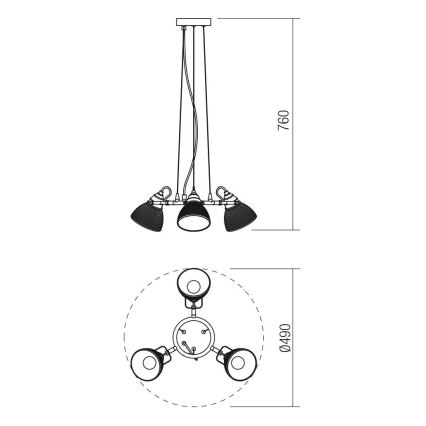 Redo 01-1450 - Lampadario a sospensione con filo RIDGE 3xE27/60W/230V