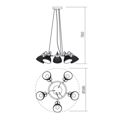 Redo 01-1451 - Lampadario a sospensione con filo RIDGE 5xE27/60W/230V