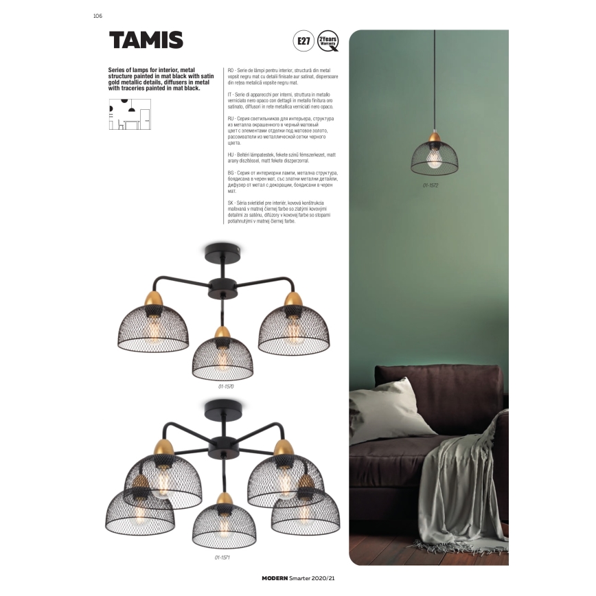 Redo 01-1573 - Lampadario a sospensione con cavo TAMIS 3xE27/42W/230V Ø 59 cm, nero