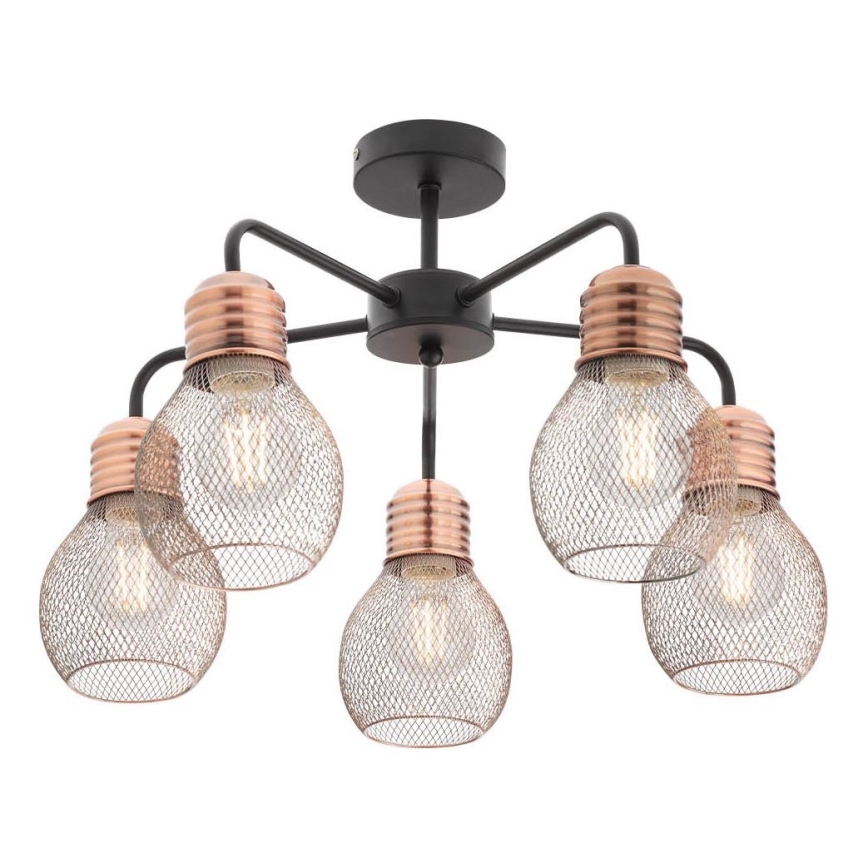 Redo 01-1577 - Lampadario su asta EDISON 5xE27/42W/230V Ø 53 cm nero/rame