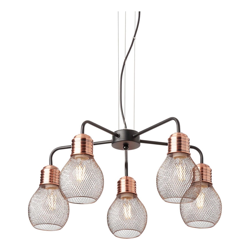 Redo 01-1580 - Lampadario a cavo EDISON 5xE27/42W/230V Ø 53 cm nero/rame