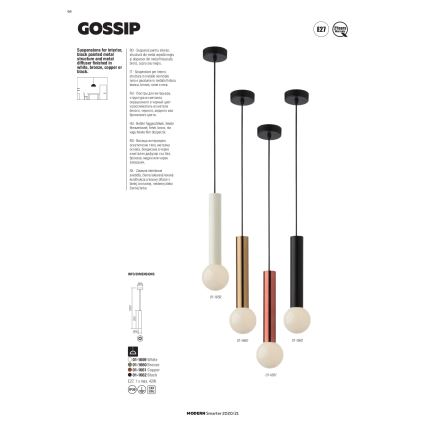 Redo 01-1661 - Lampadario a sospensione con filo GOSSIP 1xE27/42W/230V rame