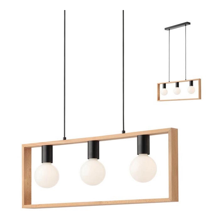 Redo 01-1665 - Lampadario a sospensione con filo TIMBER 3xE27/42W/230V faggio