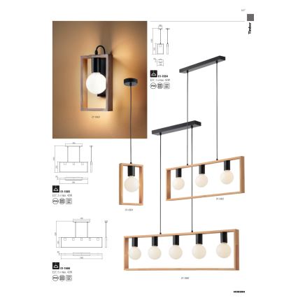 Redo 01-1665 - Lampadario a sospensione con filo TIMBER 3xE27/42W/230V faggio