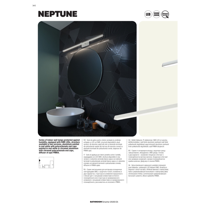 Redo 01-1671 - Illuminazione a LED per specchio da bagno NEPTUNE LED/12W/230V 60 cm IP44 bianco