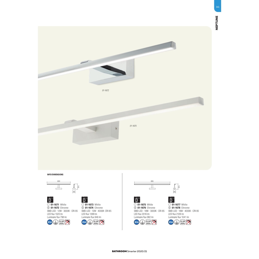 Redo 01-1671 - Illuminazione a LED per specchio da bagno NEPTUNE LED/12W/230V 60 cm IP44 bianco