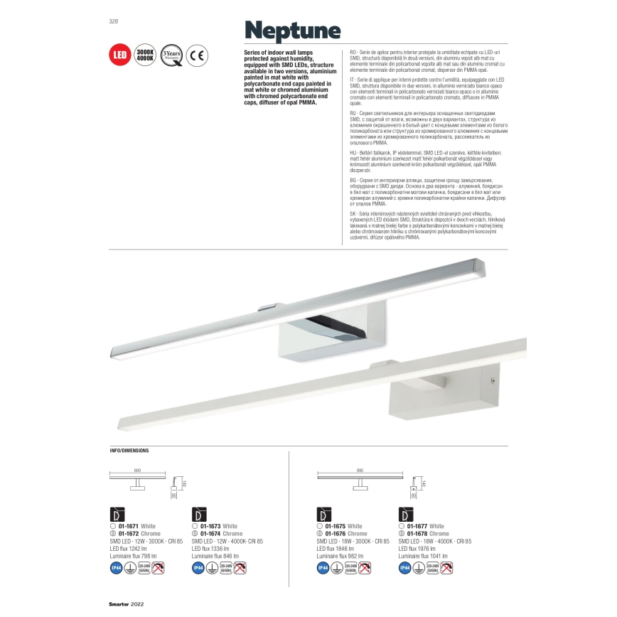 Redo 01-1673 - Illuminazione LED per specchio da bagno NEPTUNE LED/12W/230V 60 cm IP44 bianco