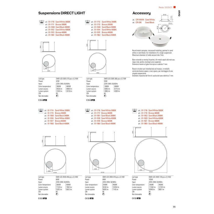 Redo 01-1713 - Lampadario LED a sospensione con filo ORBIT LED/55W/230V bronzo