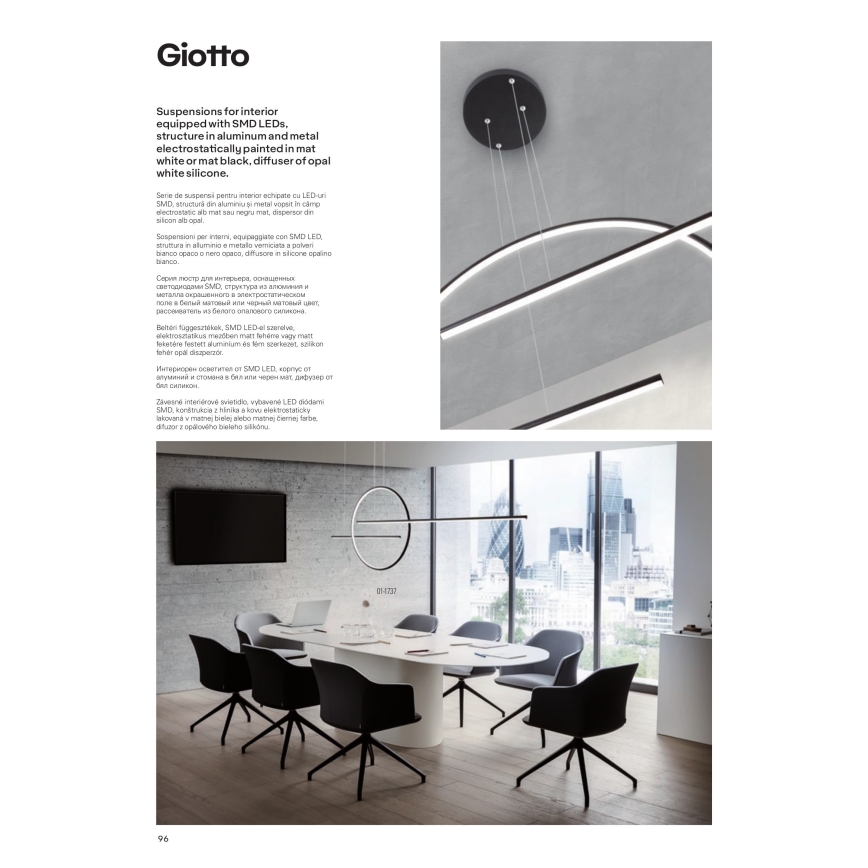 Redo 01-1737 - Lampadario a sospensione con filo LED dimmerabile GIOTTO LED/56W/230V nero