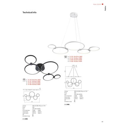 Redo 01-1742 - Lampadario LED a sospensione con filo RADIUS LED/45W/230V bianco