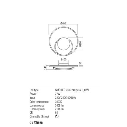 Redo 01-1789 - Applique a LED dimmerabile TORSION LED/27W/230V bianco