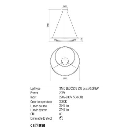 Redo 01-1793 - Lampadario a sospensione con filo LED dimmerabile TORSION LED/29W/230V diametro 55 cm bianco