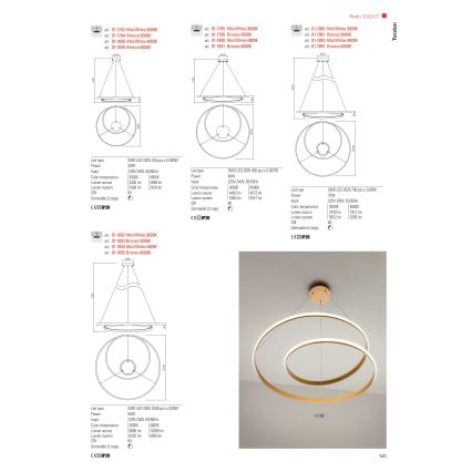 Redo 01-1796 - Lampadario LED a sospensione con filo TORSION LED/40W/230V bronzo