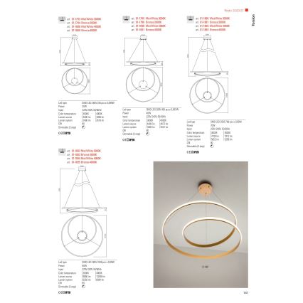 Redo 01-1796 - Lampadario LED a cavo TORSION LED/40W/230V diam. 74 cm bronzo