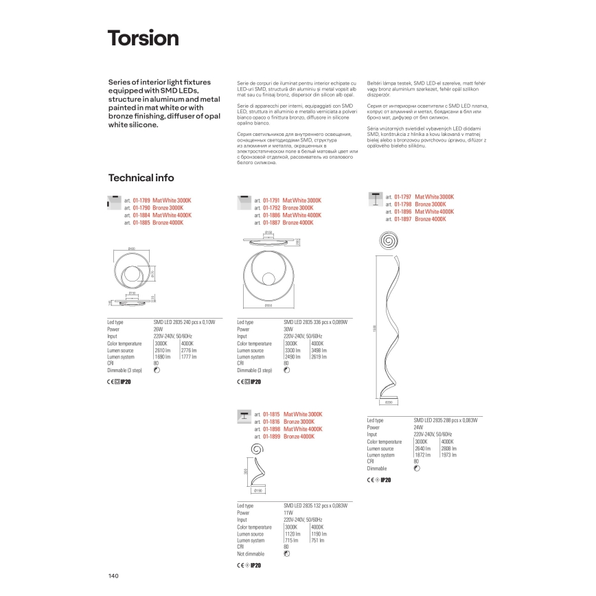 Redo 01-1798 - Lampada da terra dimmerabile a LED TORSION LED/24W/230V, bronzo