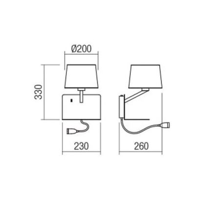 Redo 01-1807 - Applique a LED TOMO 1xE27/42W/230V+1xLED/3W