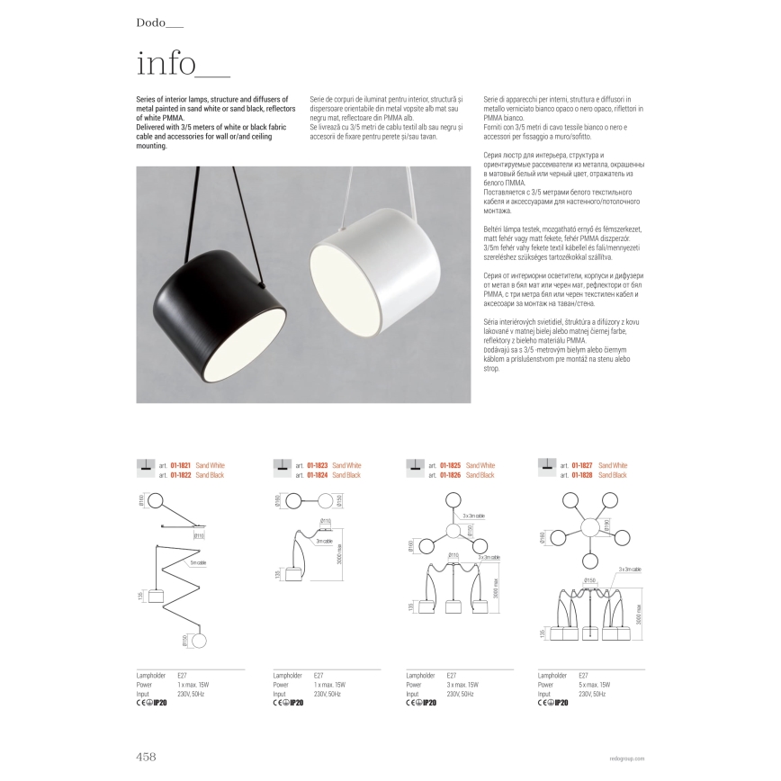 Redo 01-1822 - Lampadario a sospensione con filo DODO 1xE27/15W/230V ragno nero