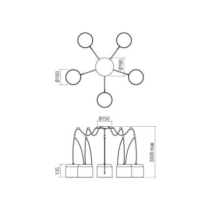 Redo 01-1828 - Lampadario a sospensione con filo DODO 5xE27/15W/230V ragno