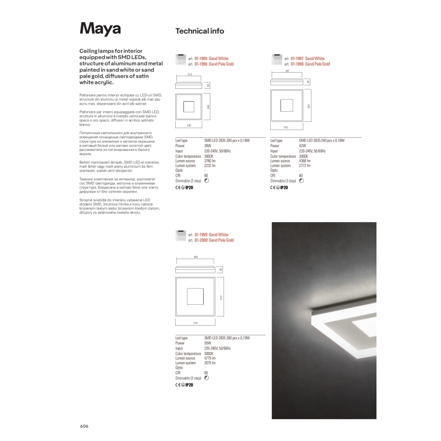 Redo 01-2000 - Plafoniera da soffitto dimmerabile MAYA LED/55W/230V 51x51 cm dorata