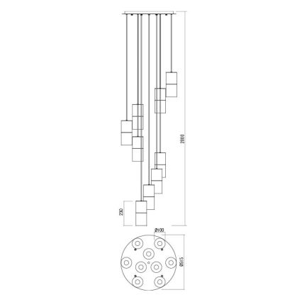 Redo 01-2027 - Lampadario a sospensione con filo IWI 9xE27/42W/230V nero