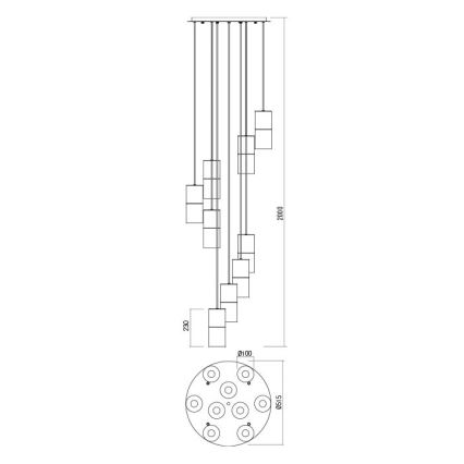 Redo 01-2027 - Lampadario a sospensione con filo IWI 9xE27/42W/230V nero