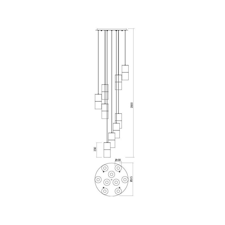 Redo 01-2027 - Lampadario a sospensione con filo IWI 9xE27/42W/230V nero