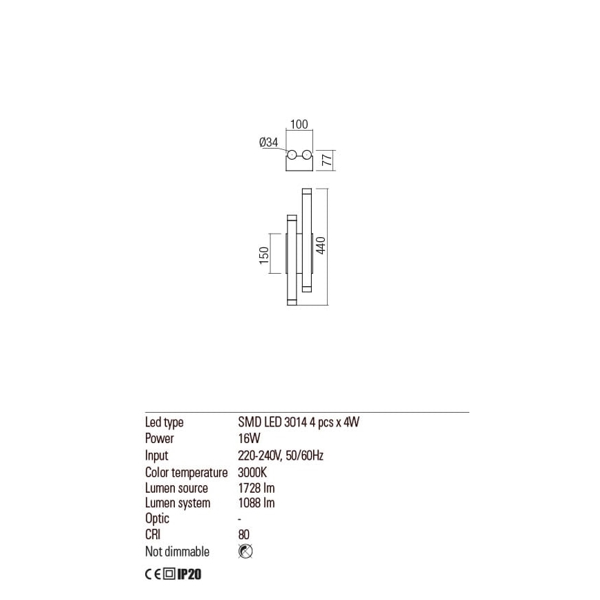 Redo 01-2034 - Applique a LED MADISON 4xLED/4W/230V rame