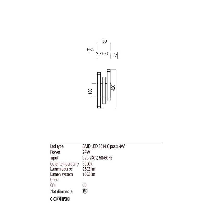 Redo 01-2037 - Applique a LED MADISON 6xLED/4W/230V rame