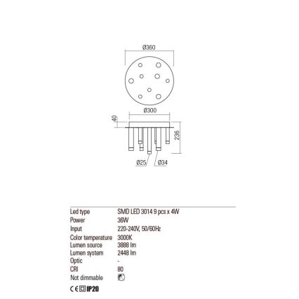 Redo 01-2040 - Plafoniera LED MADISON 9xLED/4W/230V rame