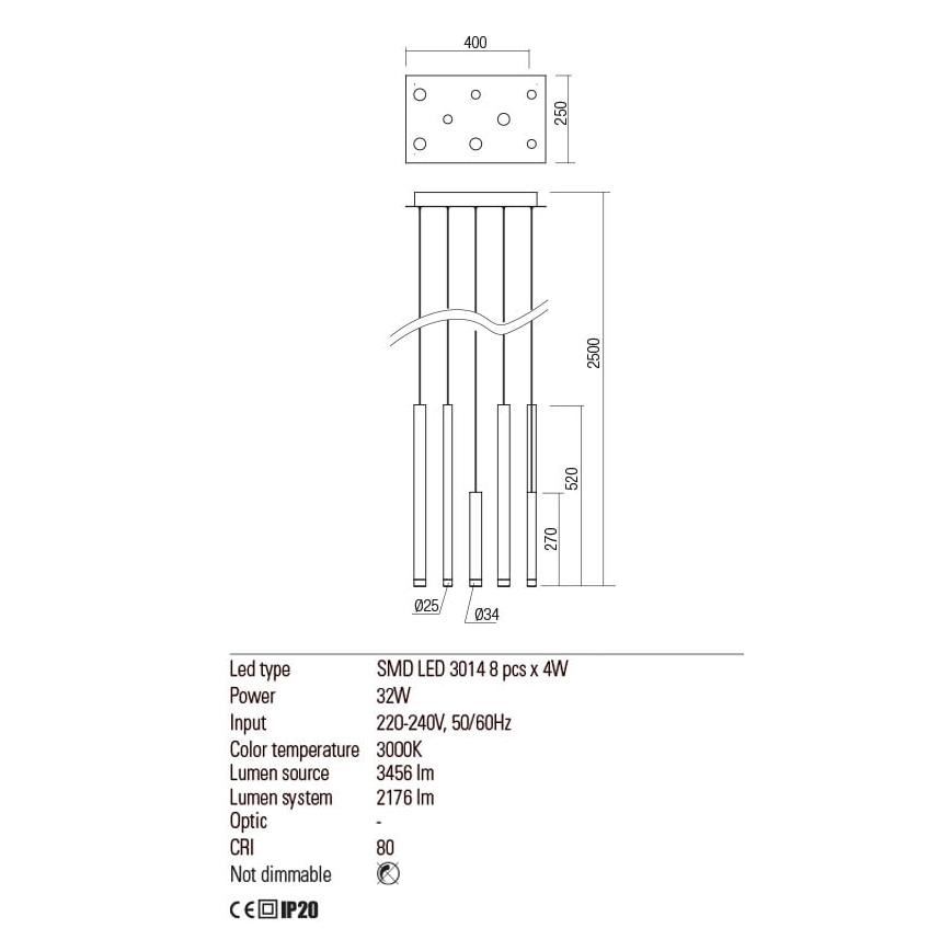 Redo 01-2046 - Lampadario LED a sospensione con filo MADISON 8xLED/4W/230V oro