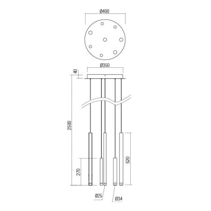 Redo 01-2053 - Lampadario LED a sospensione con filo MADISON 8xLED/4W/230V cromo lucido/nero/rame