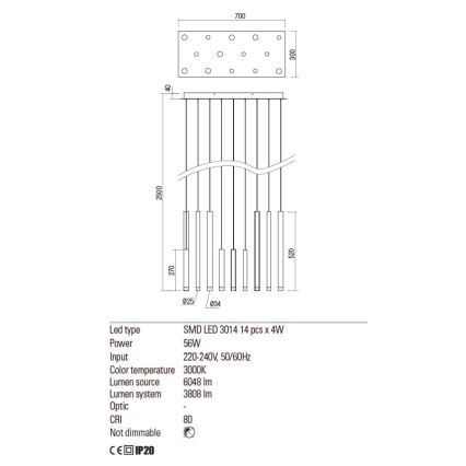 Redo 01-2054 - Lampadario LED a sospensione con filo MADISON 14xLED/4W/230V oro