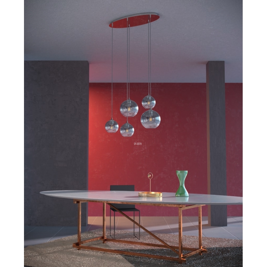 Redo 01-2079 - Lampadario a sospensione con filo BOWL 5xE27/42W/230V fumé