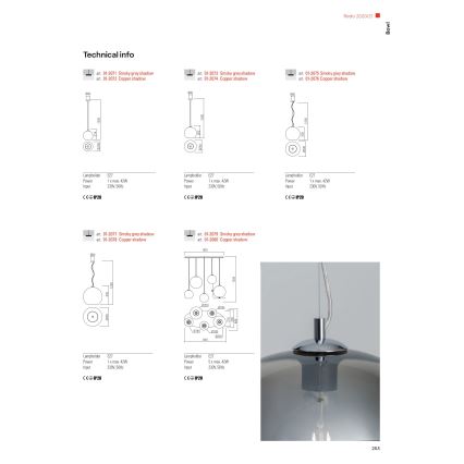 Redo 01-2080 - Lampadario a sospensione con filo BOWL 5xE27/42W/230V rame