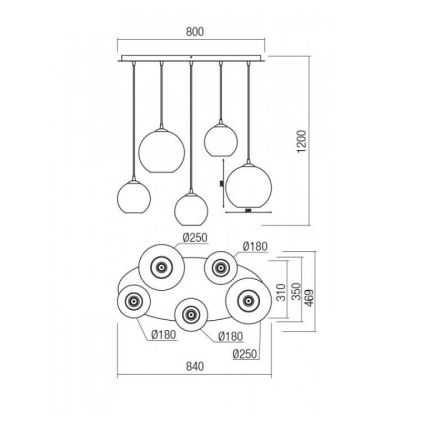 Redo 01-2080 - Lampadario a sospensione con filo BOWL 5xE27/42W/230V rame