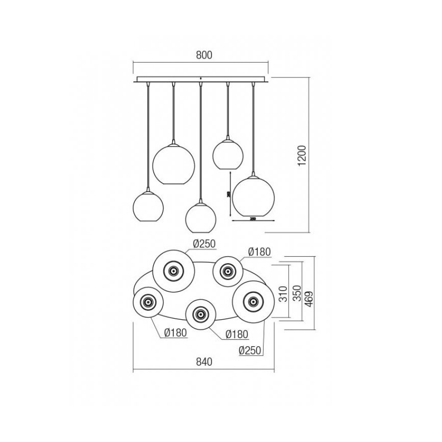 Redo 01-2080 - Lampadario a sospensione con filo BOWL 5xE27/42W/230V rame
