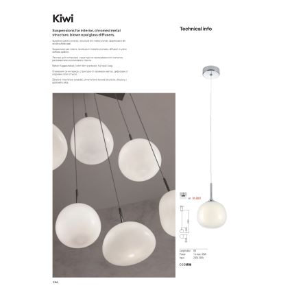 Redo 01-2081 - Sospensione a cavo KIWI 1xG9/40W/230V Ø 12 cm cromo lucido/bianco