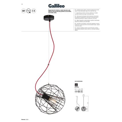 Redo 01-2174 - Lampadario a sospensione con filo GALLILEO 1xE27/42W/230V