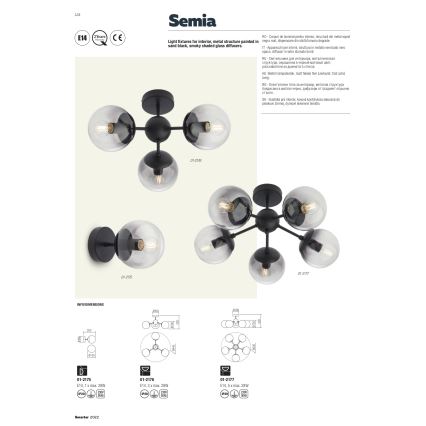 Redo 01-2175 - Lampada da parete SEMIA 1xE14/28W/230V nero/fumé