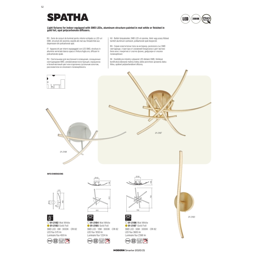 Redo 01-2184 - Plafoniera LED SPATHA 3xLED/6W/230V 3000K bianco
