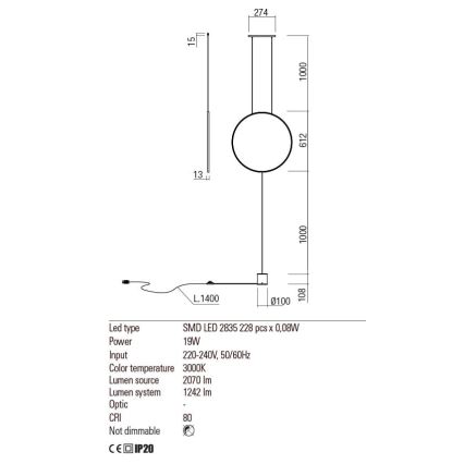 Redo 01-2197 - Lampada LED da terra SLICK LED/19W/230V nero