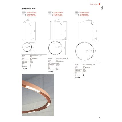 Redo 01-2202 - Lampadario LED a sospensione con filo UNION LED/34W/230V 3000K diametro 60 cm bianco