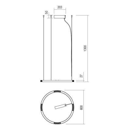 Redo 01-2204 - Lampadario LED a sospensione con filo UNION LED/34W/230V CRI 90 3000K diametro 60 cm nero
