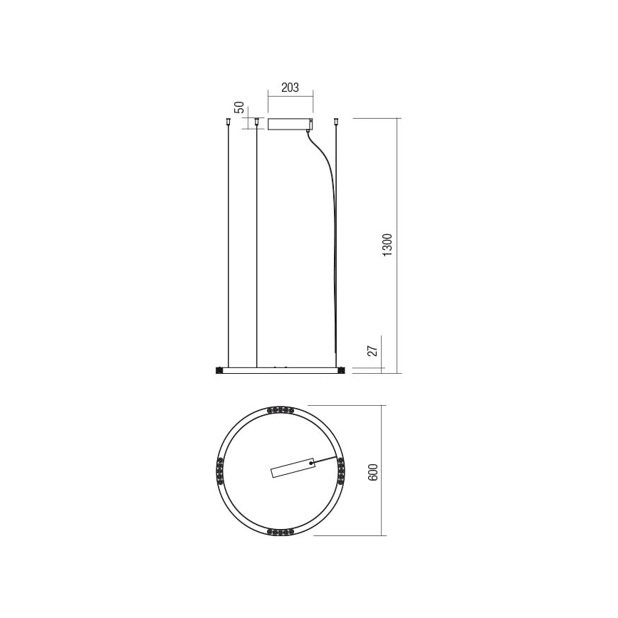Redo 01-2204 - Lampadario LED a sospensione con filo UNION LED/34W/230V CRI 90 3000K diametro 60 cm nero
