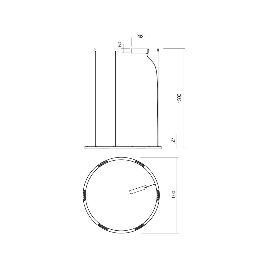 Redo 01-2207 - Lampadario LED a sospensione con filo UNION LED/50W/230V CRI 90 3000K diametro 90 cm nero